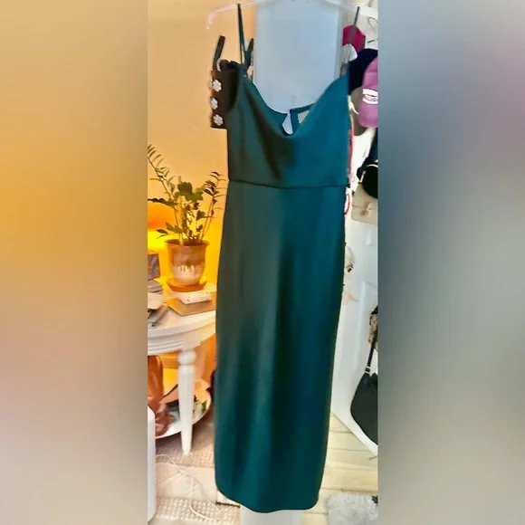 Bhldn Dresses | Bhldn Cali Satin Cowl-Neck Midi Slip Dress Emerald Green Size 4 Small | Color: Green | Size: 4 | Laura_Colton's Closet